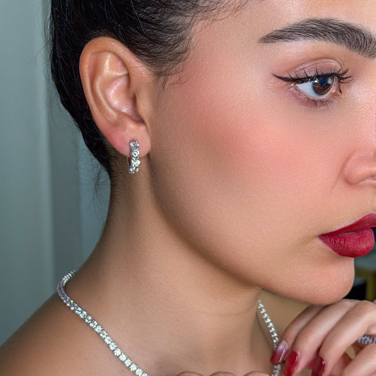 Diamond Jewelry Collections 14K White Gold Shared Prong 3.00 ctw LG-Diamond Huggies