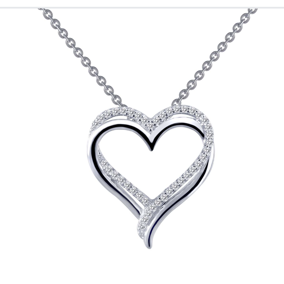 Lafonn double-heart pendant necklace in sterling silver with simulated diamonds