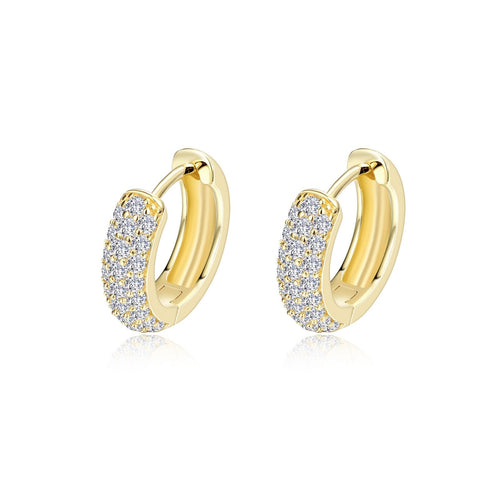 Load image 1 in gallery view. Lafonn's own product photo of the 3-row huggie hoop earrings in gold-finished sterling silver