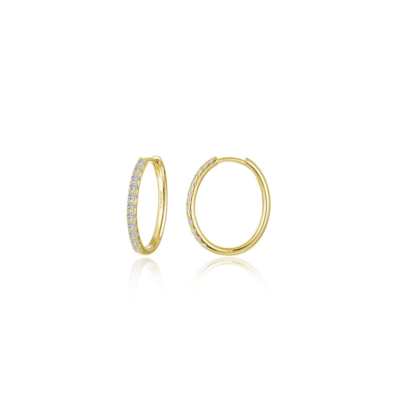 Lafonn's own product photo of the small Alina oval hoop earrings in gold-finished sterling silver