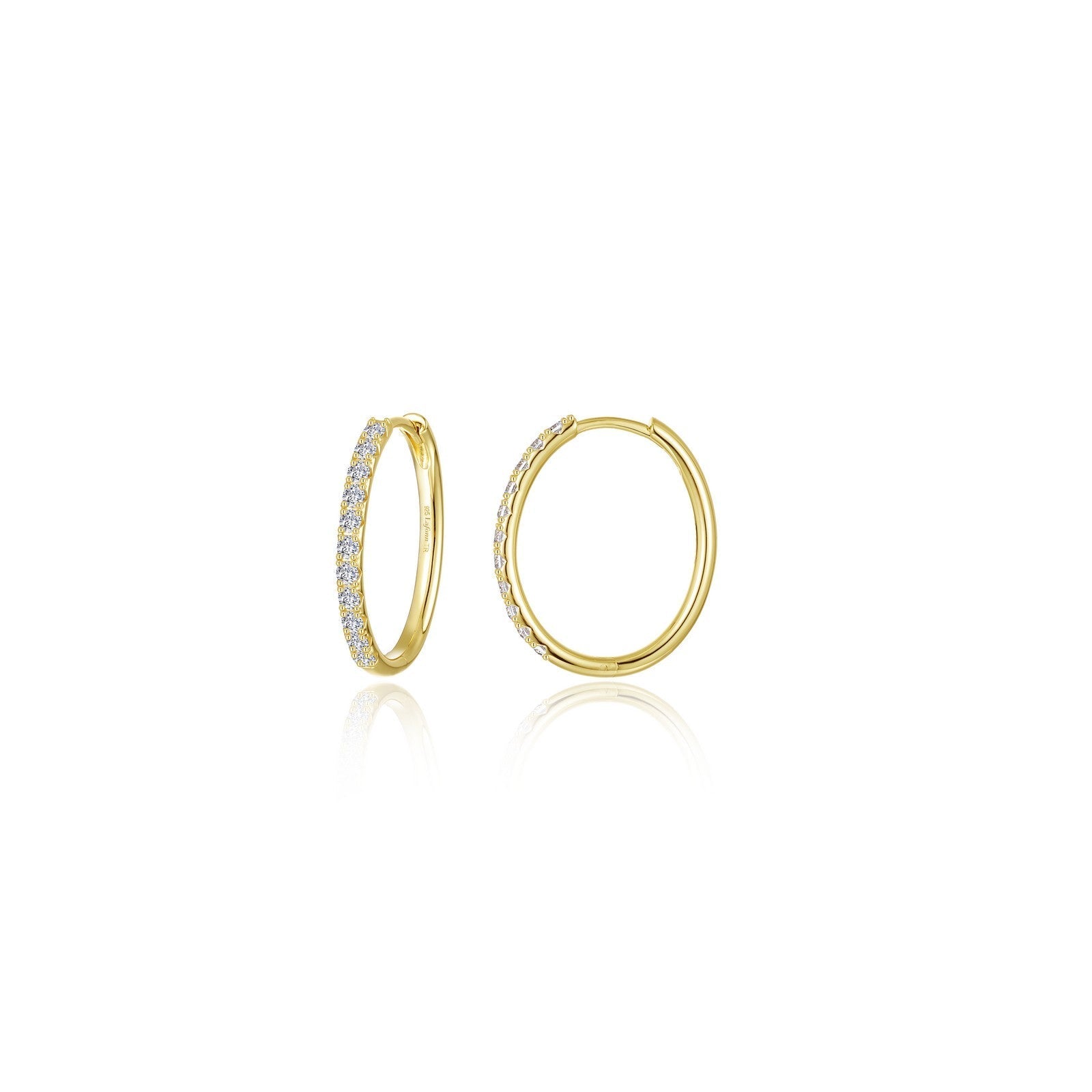 Lafonn's own product photo of the small Alina oval hoop earrings in gold-finished sterling silver