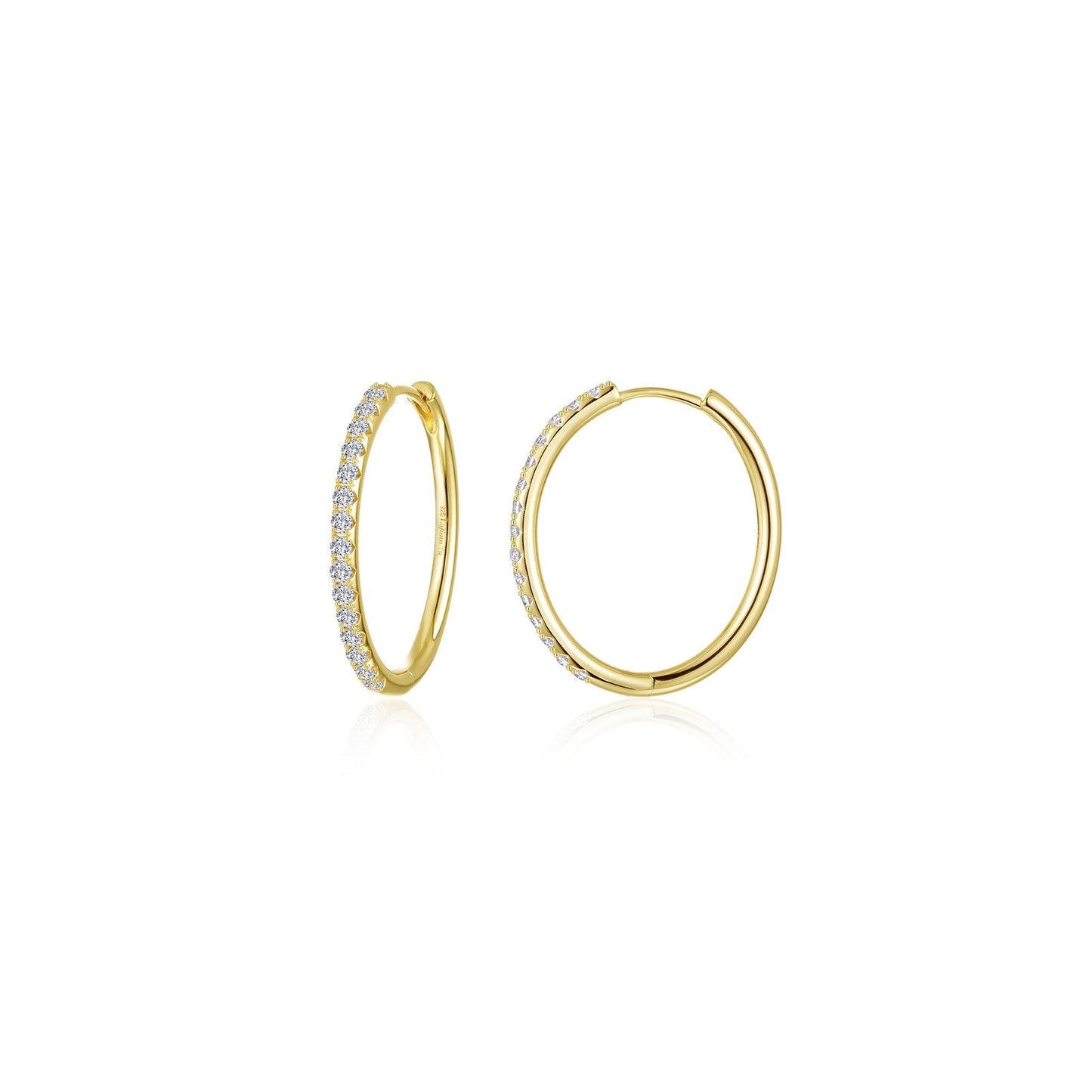 Lafonn's own product photo of the medium Alina oval hoop earrings in gold-finished sterling silver