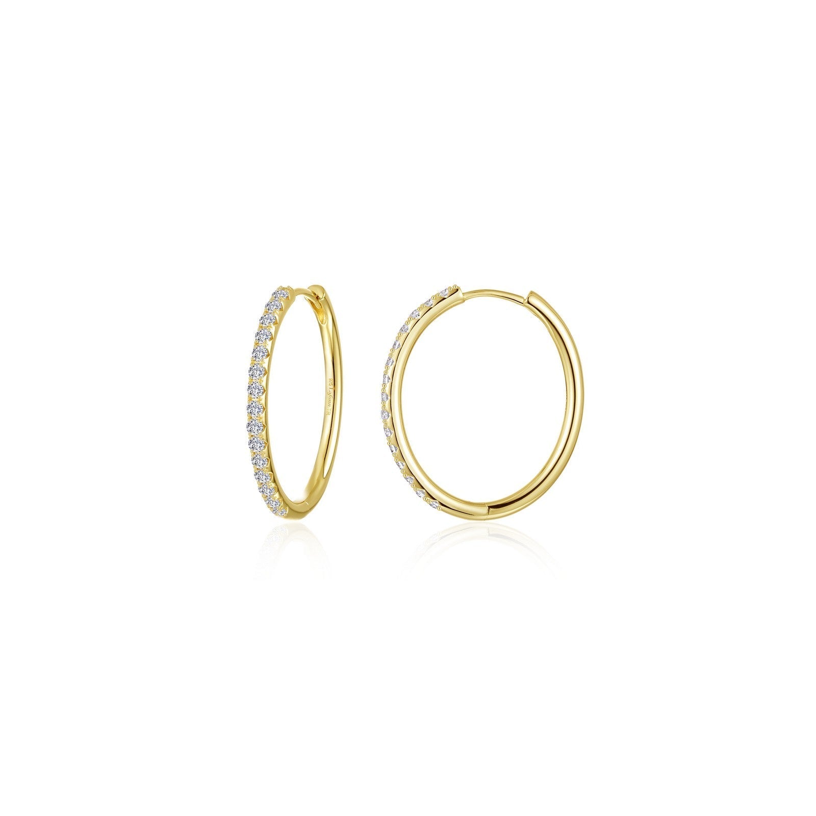 Lafonn's own product photo of the medium Alina oval hoop earrings in gold-finished sterling silver