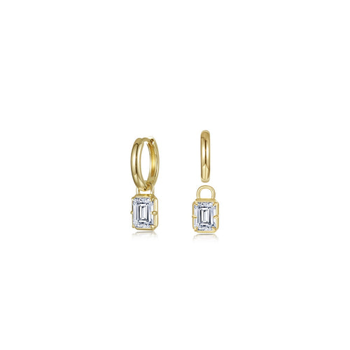 Load image 1 in gallery view. Lafonn's own product photo of the emerald-cut padlock huggie earrings in gold-finished sterling silver