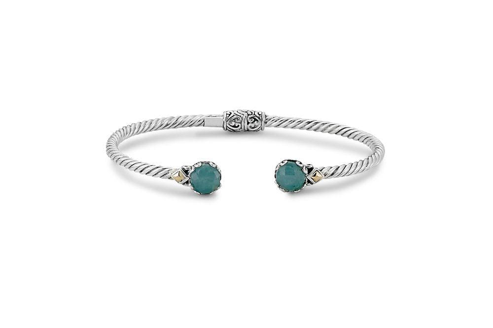 Birthday Collection Sterling Silver & 18K 7mm Round Aquamarine Twisted Cable Bangle – 3mm