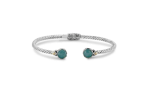 Load image 1 in gallery view. Birthday Collection Sterling Silver & 18K 7mm Round Aquamarine Twisted Cable Bangle – 3mm