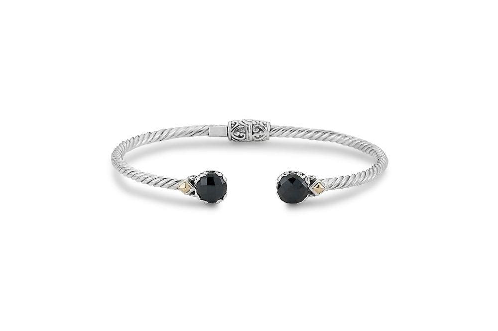 Birthday Collection Sterling Silver & 18K 7mm Round Black Spinel Twisted Cable Bangle – 3mm