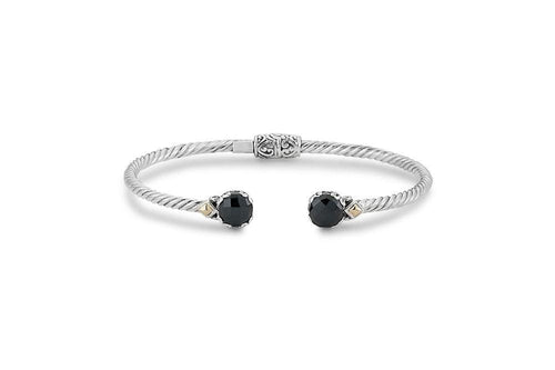 Load image 1 in gallery view. Birthday Collection Sterling Silver & 18K 7mm Round Black Spinel Twisted Cable Bangle – 3mm