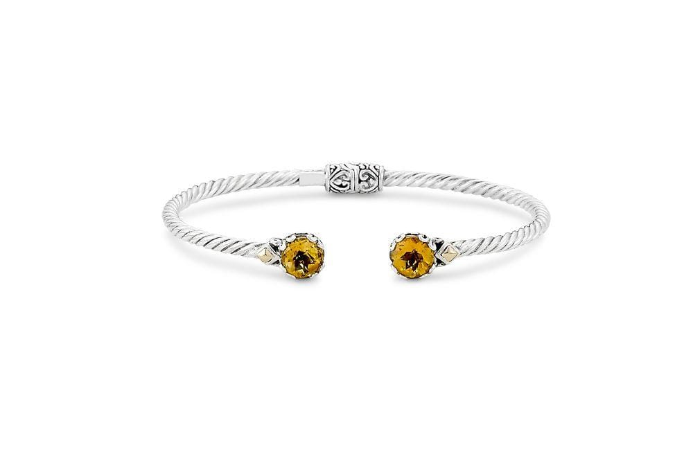 Birthday Collection Sterling Silver & 18K 7mm Round Citrine Twisted Cable Bangle – 3mm