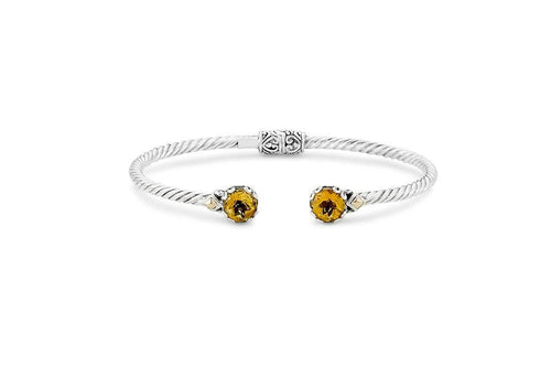 Load image 1 in gallery view. Birthday Collection Sterling Silver & 18K 7mm Round Citrine Twisted Cable Bangle – 3mm