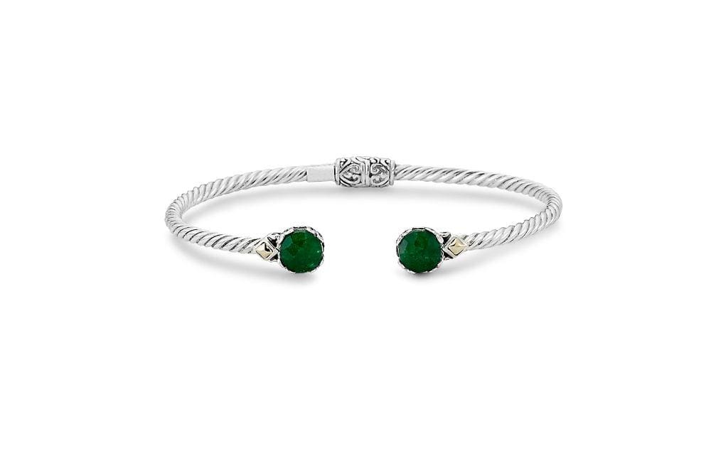 Birthday Collection Sterling Silver & 18K 7mm Round Emerald Twisted Cable Bangle – 3mm