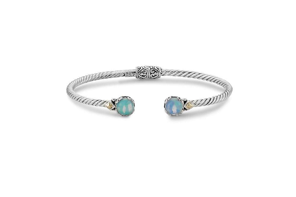 Birthday Collection Sterling Silver & 18K 7mm Round Opal Twisted Cable Bangle – 3mm