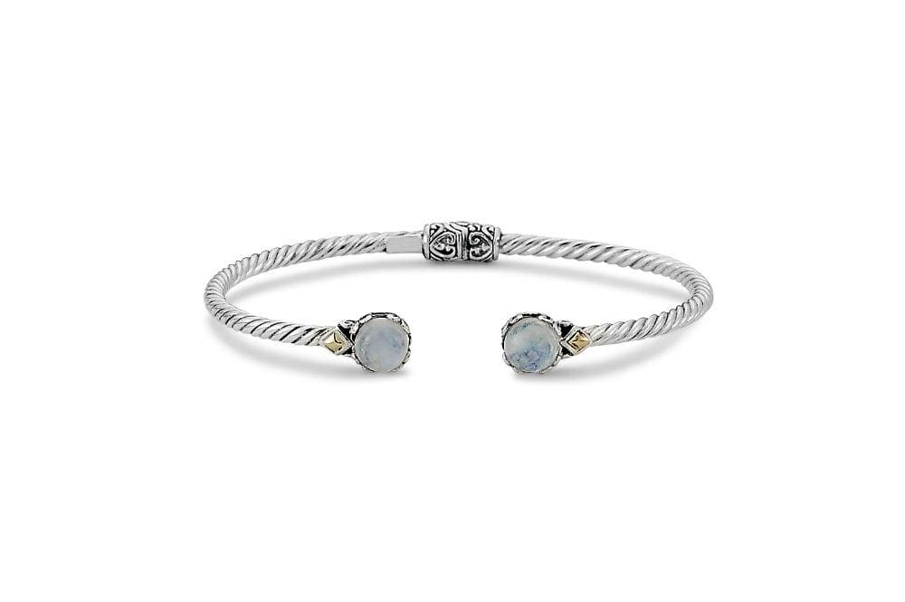 Birthday Collection Sterling Silver & 18K 7mm Round Rainbow Moonstone Twisted Cable Bangle – 3mm