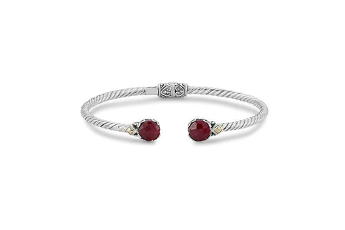 Load image 1 in gallery view. Birthday Collection Sterling Silver & 18K 7mm Round Ruby Twisted Cable Bangle – 3mm