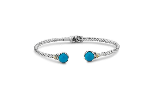 Load image 1 in gallery view. Birthday Collection Sterling Silver & 18K 7mm Round Sleeping Beauty Turquoise Twisted Cable Bangle – 3mm