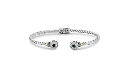 Load image 1 in gallery view. Birthday Collection Sterling Silver & 18K 7mm Round White Topaz Twisted Cable Bangle – 3mm
