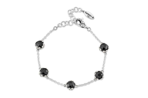 Load image 1 in gallery view. Birthday Collection Sterling Silver 7mm Round Black Spinel Station Bracelet