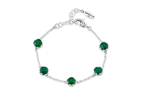 Load image 1 in gallery view. Birthday Collection Sterling Silver 7mm Round Emerald Station Bracelet