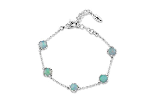 Load image 1 in gallery view. Birthday Collection Sterling Silver 7mm Round Opal Station Bracelet