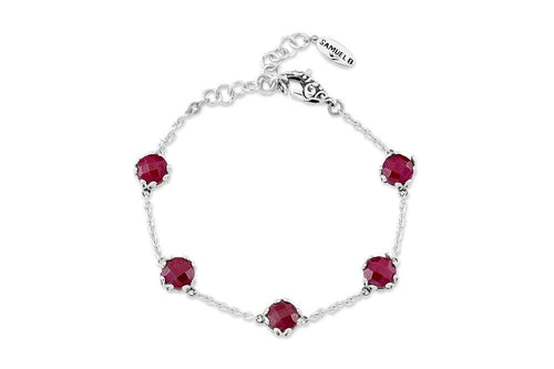 Load image 1 in gallery view. Birthday Collection Sterling Silver 7mm Round Ruby Station Bracelet