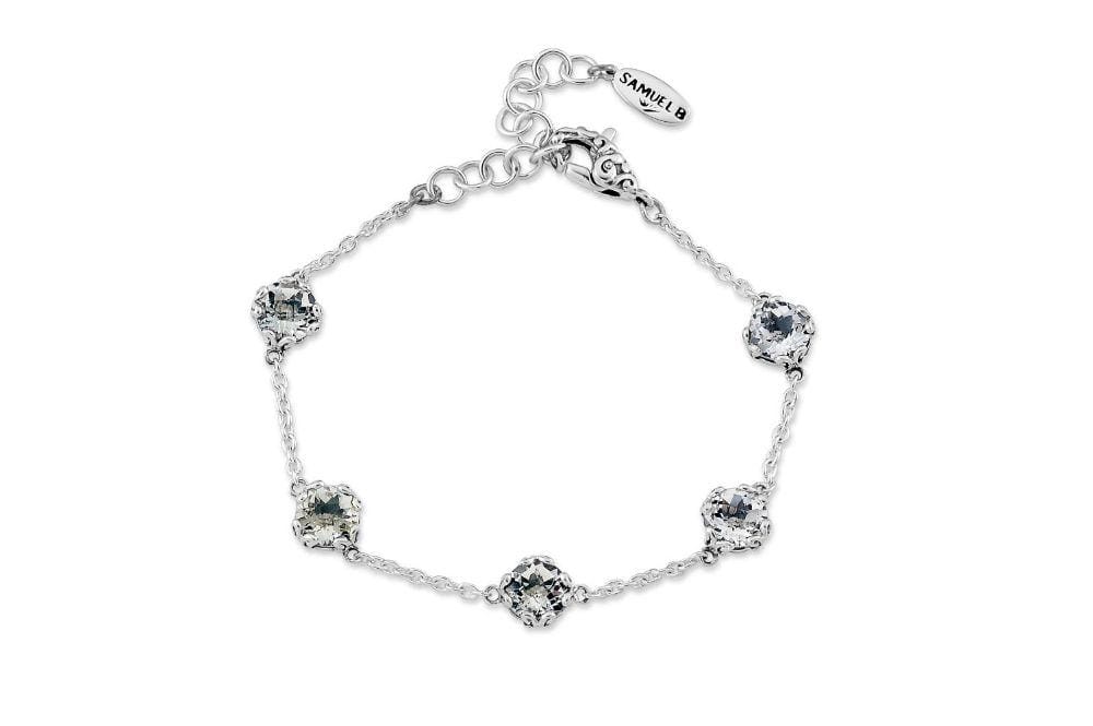 Birthday Collection Sterling Silver 7mm Round White Topaz Station Bracelet