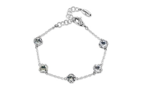 Load image 1 in gallery view. Birthday Collection Sterling Silver 7mm Round White Topaz Station Bracelet