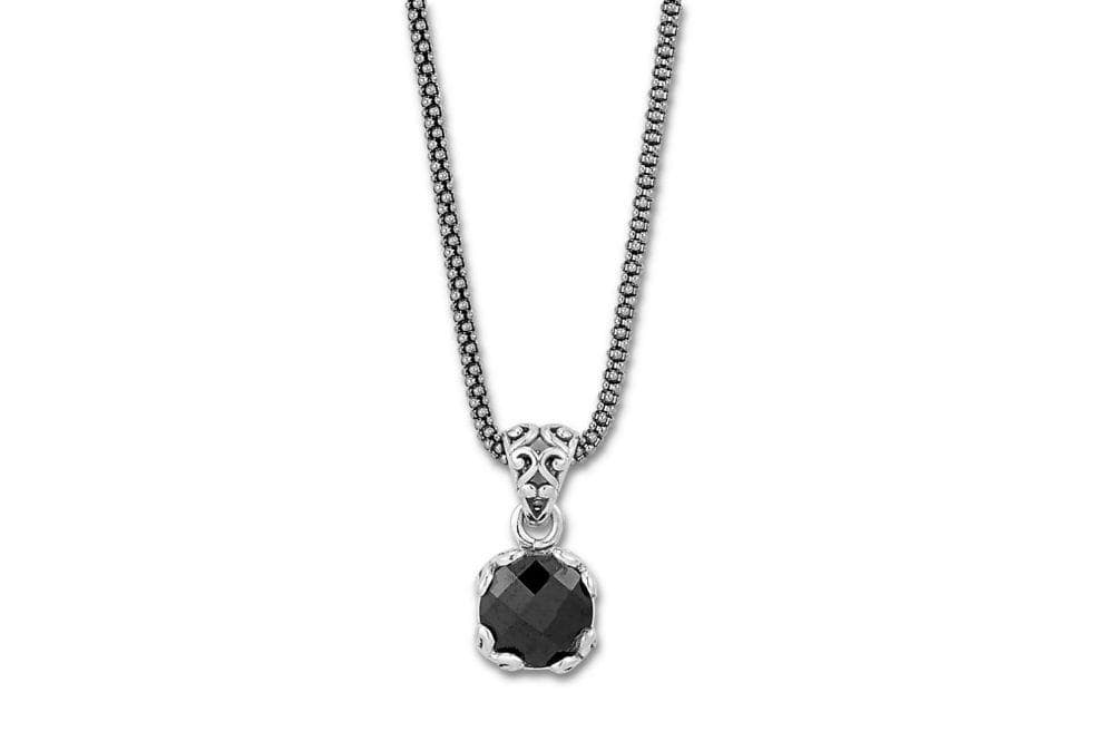 Birthday Collection Sterling Silver 7mm Round Black Spinel Pendant with Chain