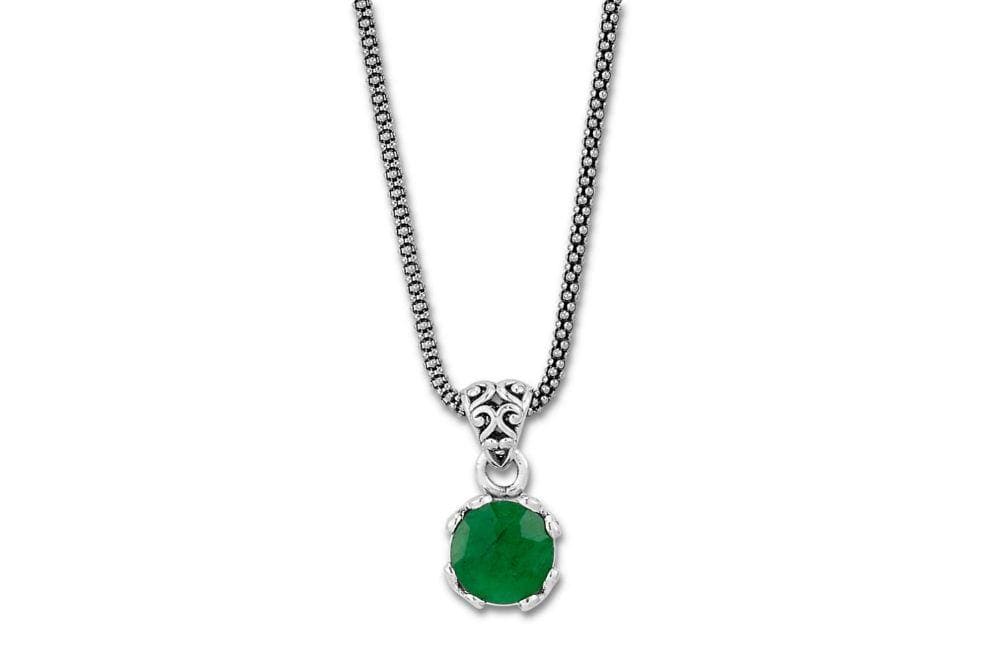 Birthday Collection Sterling Silver 7mm Round Emerald Pendant with Chain