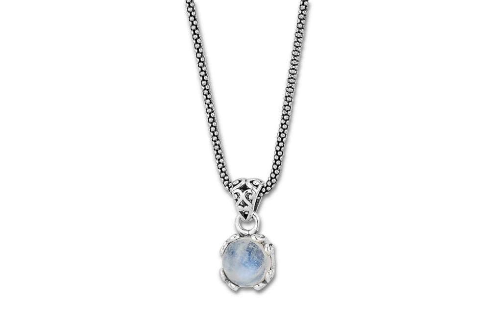 Birthday Collection Sterling Silver 7mm Round Rainbow Moonstone Pendant with Chain