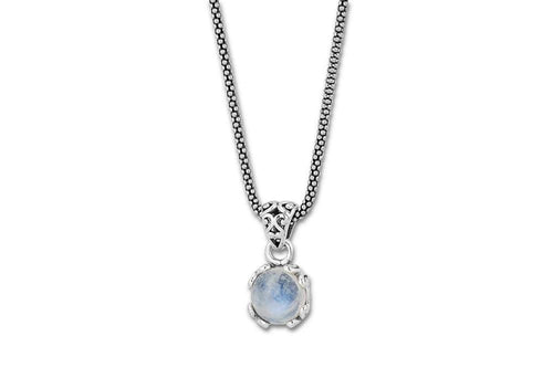 Load image 1 in gallery view. Birthday Collection Sterling Silver 7mm Round Rainbow Moonstone Pendant with Chain