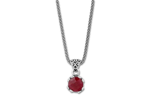 Load image 1 in gallery view. Birthday Collection Sterling Silver 7mm Round Ruby Pendant with Chain