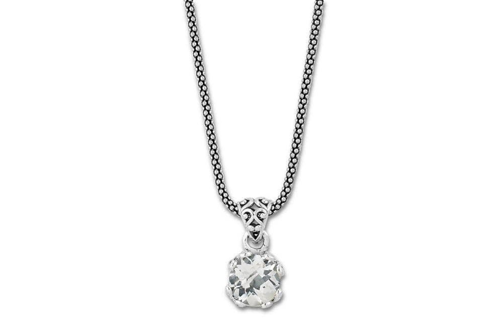 Birthday Collection Sterling Silver 7mm Round White Topaz Pendant with Chain