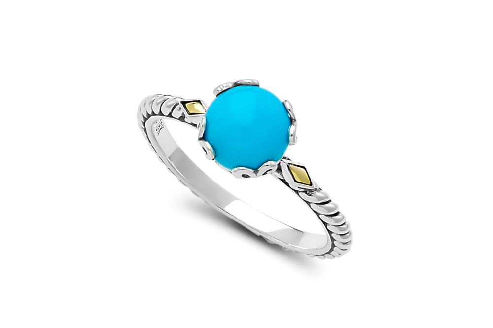 Birthday Collection Sterling Silver & 18K Sleeping Beauty Turquoise Birthstone Ring