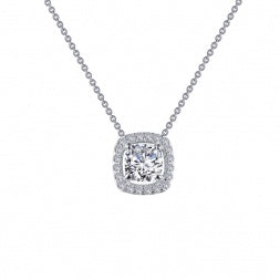 Lafonn cushion halo pendant necklace in sterling silver with simulated diamonds