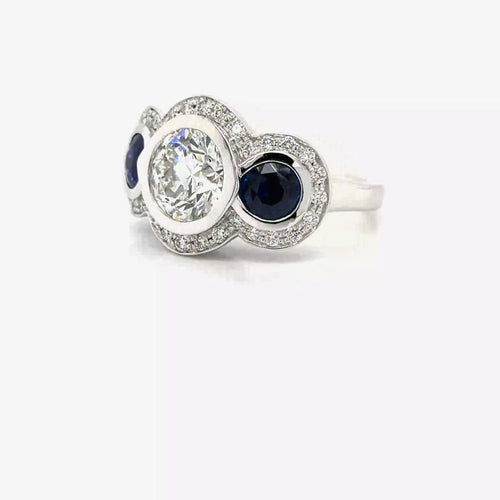 Load image 1 in gallery view. Custom Order 14KW Gold Vintage Style Engagement Rings | Diamond & Sapphire