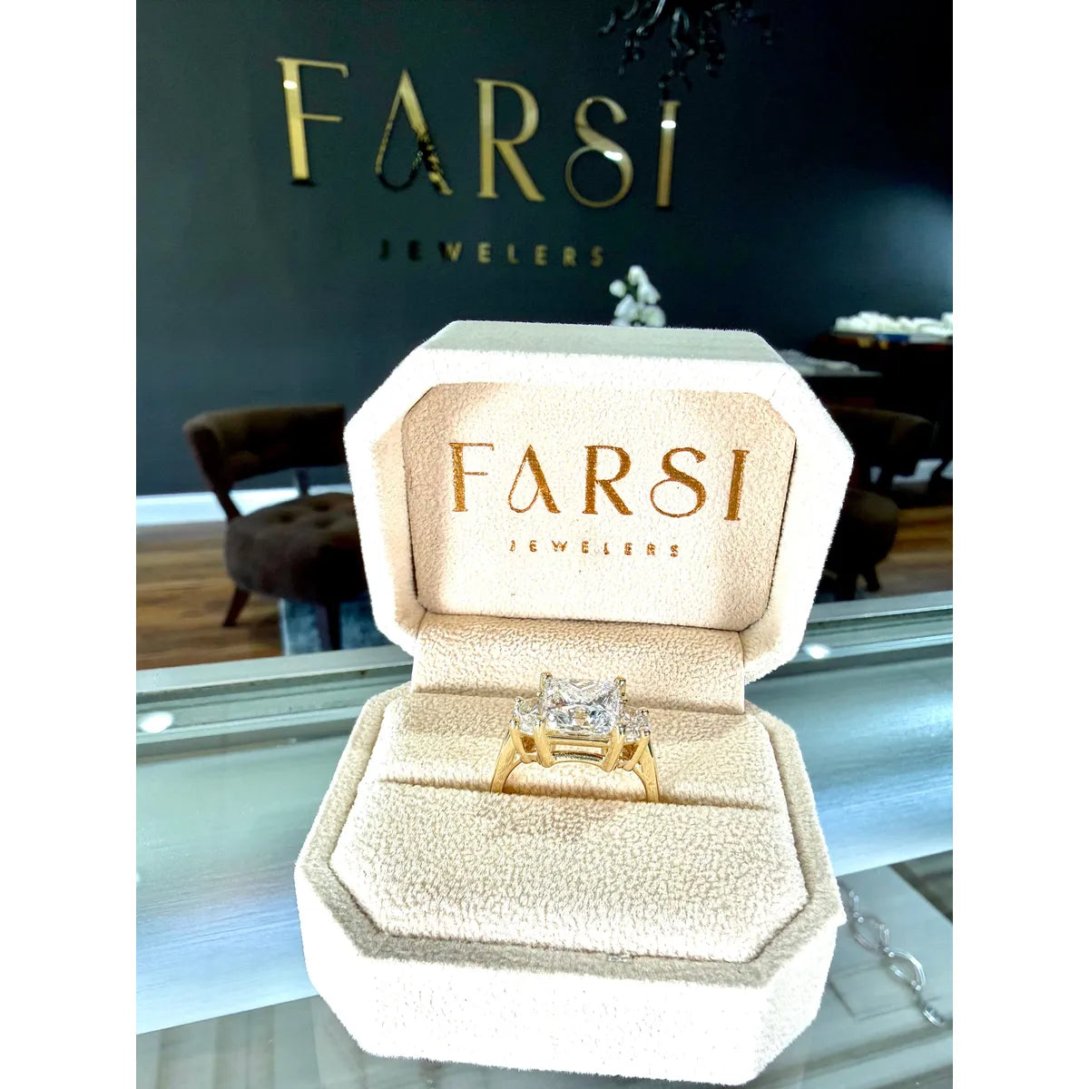 Custom Order Princess cut- Half-moon 14KY Custom Engagement Ring