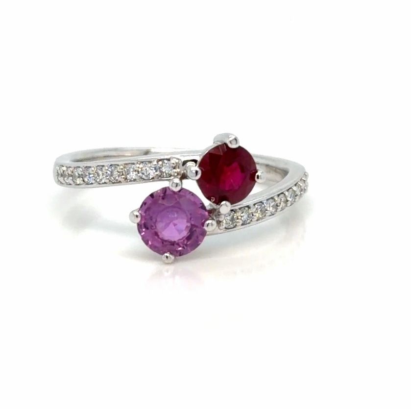 Gemstone Jewelry Custom Two-Stone Ruby & Pink Sapphire Band – Crafted From Customer’s Gold