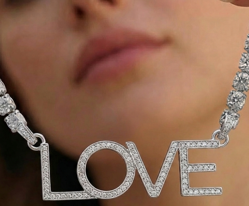 Load image 1 in gallery view. Custom Order 14K White Gold Lab-Diamond Custom Tennis Necklace W/Diamond Love Pendant