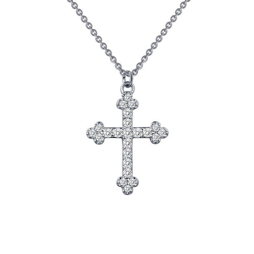 Load image 1 in gallery view. Lafonn pavé cross pendant necklace in sterling silver with simulated diamonds