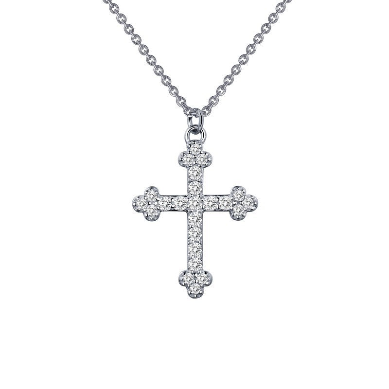 Lafonn pavé cross pendant necklace in sterling silver with simulated diamonds