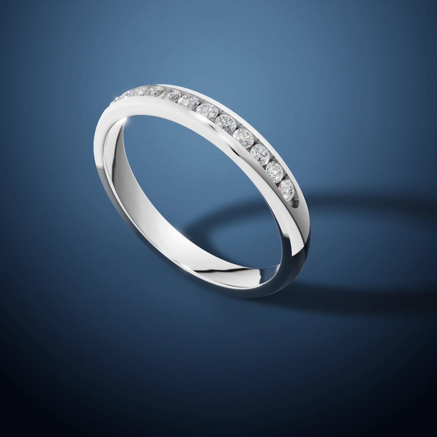 Custom Order Men's Channel-Set Lab-Grown Blue Sapphire Band in 14K White Gold