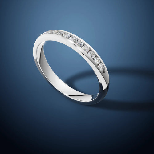 Load image 1 in gallery view. Custom Order Men's Channel-Set Lab-Grown Blue Sapphire Band in 14K White Gold