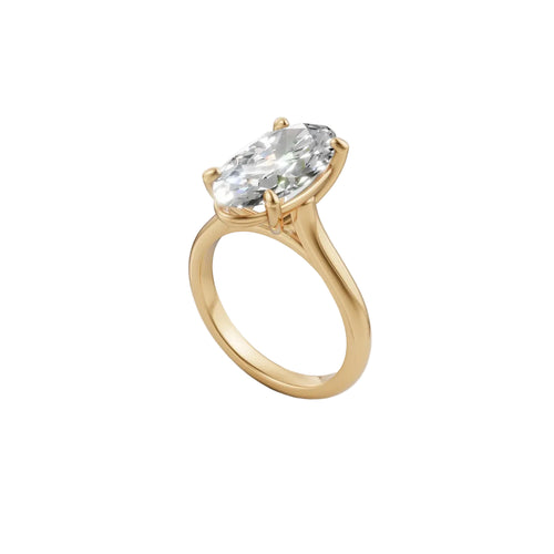 Load image 1 in gallery view. CAD render of a 14K yellow gold moval cathedral solitaire engagement ring with a 3.08 ct lab-grown moval diamond in four prongs, custom design by Farsi Jewelers