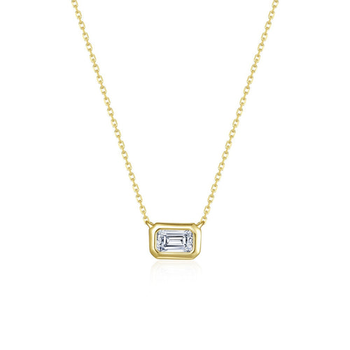 Load image 1 in gallery view. Lafonn's own product photo of the east-west emerald-cut solitaire choker in gold-finished sterling silver