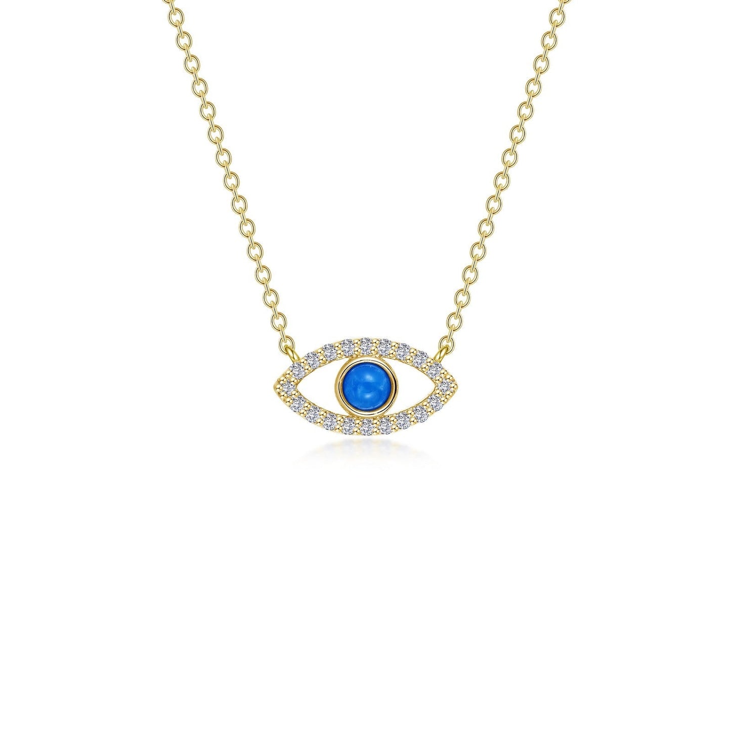 Lafonn's own product photo of the reconstituted turquoise evil eye necklace in gold-finished sterling silver