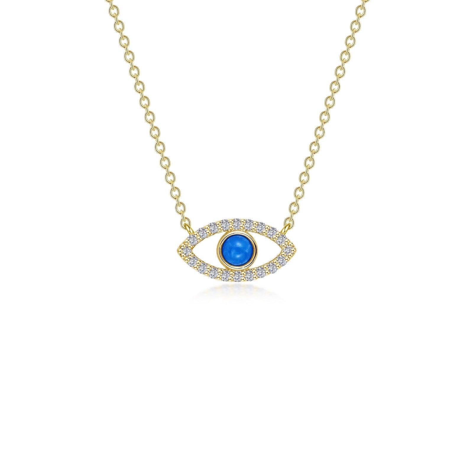 Lafonn's own product photo of the reconstituted turquoise evil eye necklace in gold-finished sterling silver