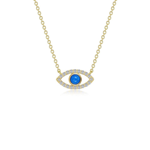 Load image 1 in gallery view. Lafonn's own product photo of the reconstituted turquoise evil eye necklace in gold-finished sterling silver