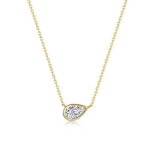 Load image 1 in gallery view. Lafonn's own product photo of the east-west bezel pear solitaire necklace in gold-finished sterling silver