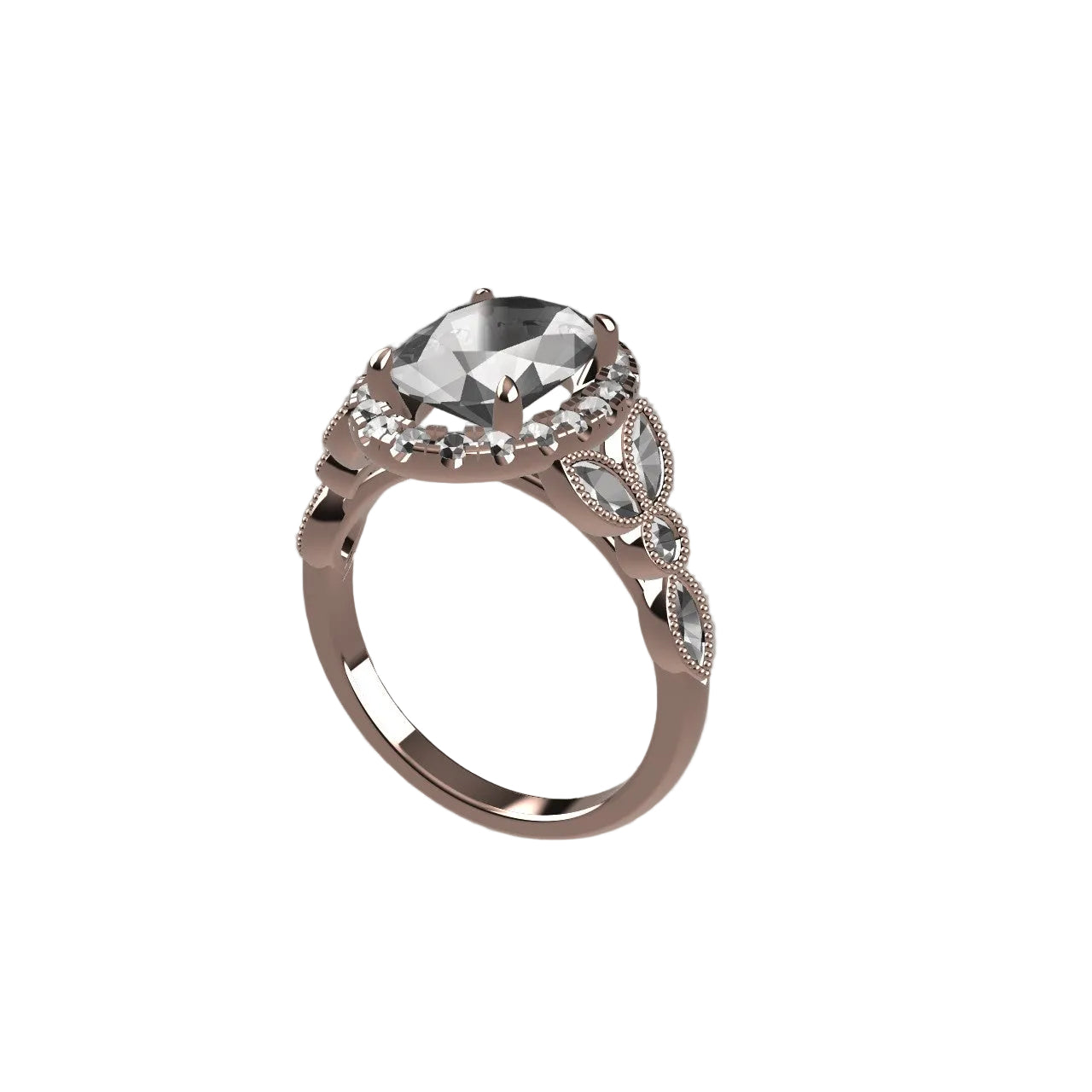 Custom 14K Rose Gold 2.21 CT Oval Lab-Grown Diamond Engagement Ring — Antique-Inspired