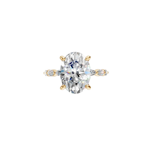 Load image 1 in gallery view. 3 ct oval lab-grown diamond engagement ring with marquise side stones, 14K yellow gold, front view